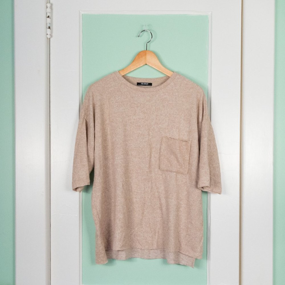 Zara Trafaluc Oversized Short Sleeve Fleece Top